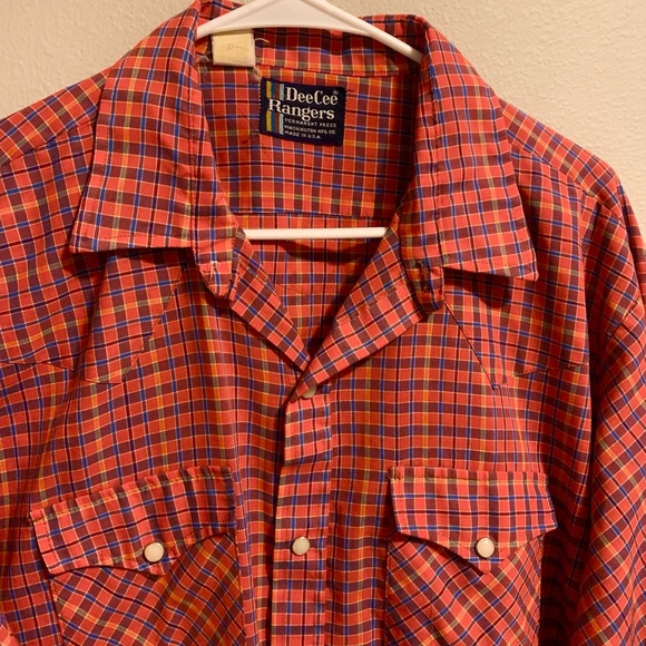 DeeCee Rangers XL Western Shirt Pearl Snaps Red 17 17 1/2 Long Sleeve USA - Picture 3 of 8